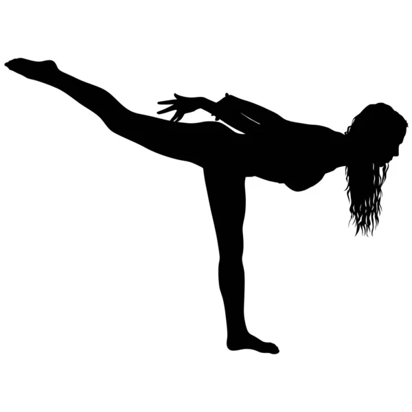 Menina silhueta na aula de ioga em pose em um fundo branco — Vetor de Stock