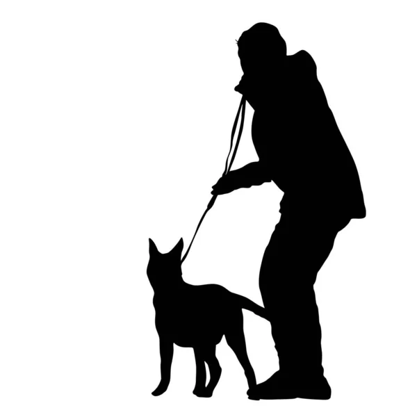 Silhouet van vrouw en hond op een witte achtergrond — Stockvector