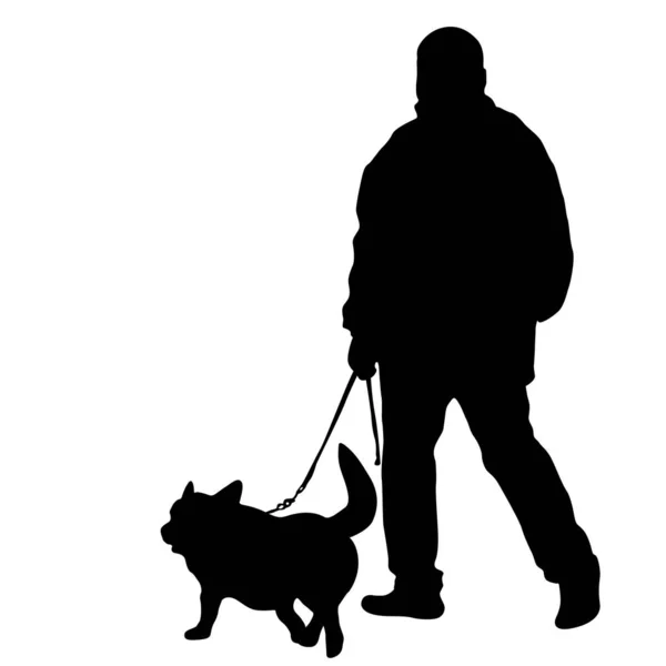 Silhouette ember és kutya egy fehér háttér — Stock Vector