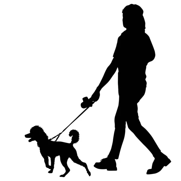 Silhouette of woman and dog on a white background — Stock Vector