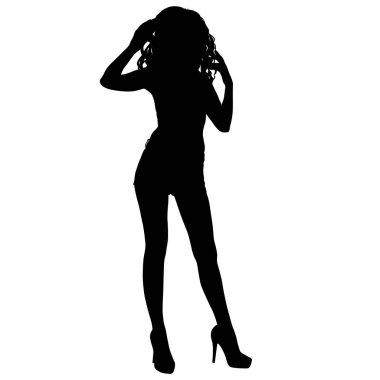 Beyaz arka planda güzel bir kızın siyah silueti.