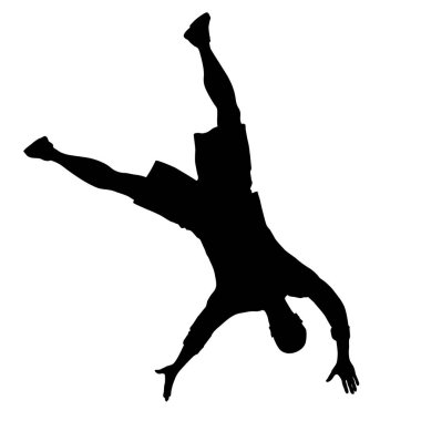 Siyah siluetler, beyaz arka planda yükselen kollu adam.