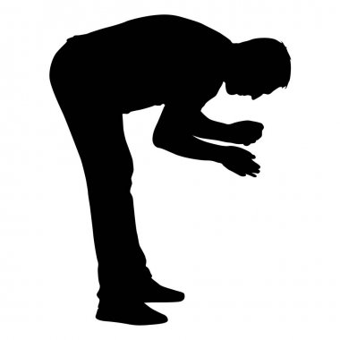 Siyah siluet adam beyaz arka plan üzerinde stooping değer ayakta