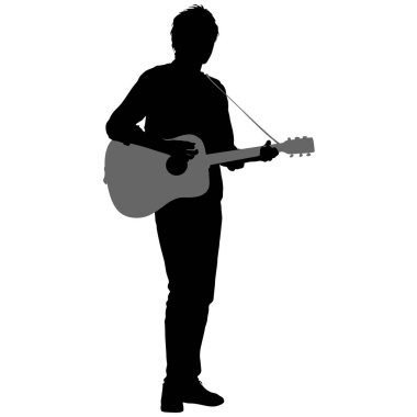 Siluet müzisyeni beyaz arka planda gitar çalar
