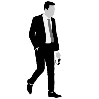 Beyaz bir arka plan üzerinde elinde gözlük ile kravat ile takım elbiseli siluet işadamı adam