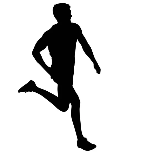 Silhouettes noires Runners sprint hommes sur fond blanc — Image vectorielle