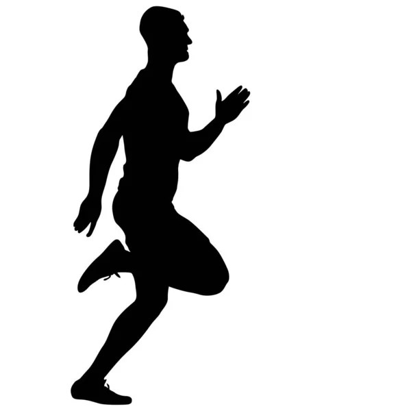 Чёрные силуэты Бегуны бегают бегуны на белом фоне — стоковый вектор