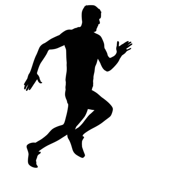 Nero Silhouette corridori sprint uomini su sfondo bianco — Vettoriale Stock