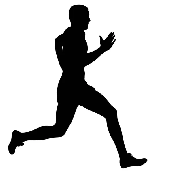 Nero Silhouette corridori sprint uomini su sfondo bianco — Vettoriale Stock