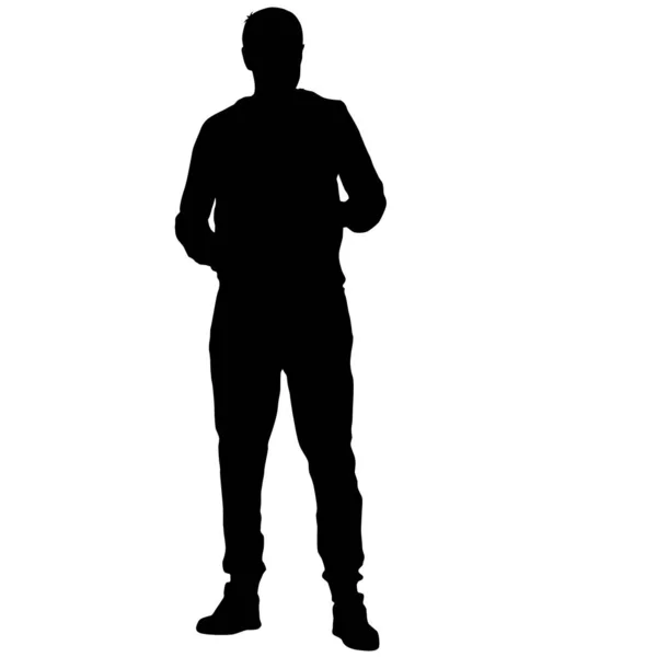 Silhouette noire homme debout, les gens sur fond blanc — Image vectorielle