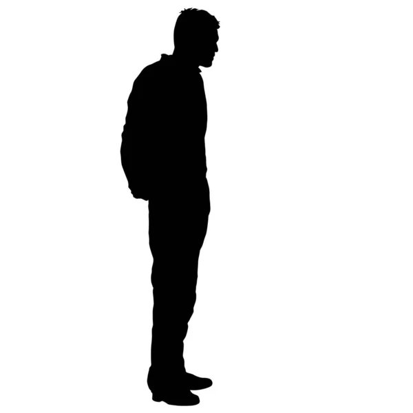 Hombre silueta negro de pie, gente sobre fondo blanco — Vector de stock