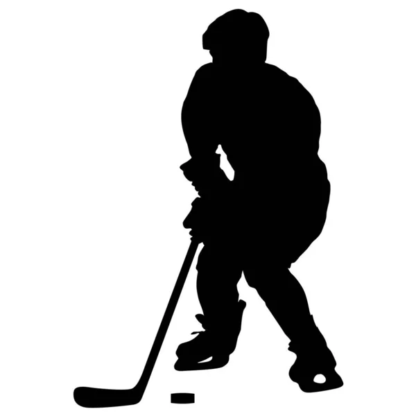 Silhouette du joueur de hockey. Isolé sur blanc — Image vectorielle