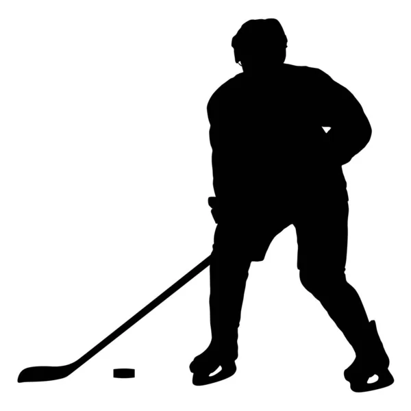 Silhouet van hockeyspeler. Geïsoleerd op wit — Stockvector