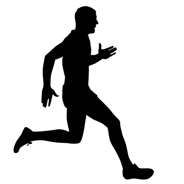 Silhouettes noires Runners sprint hommes sur fond blanc — Image vectorielle