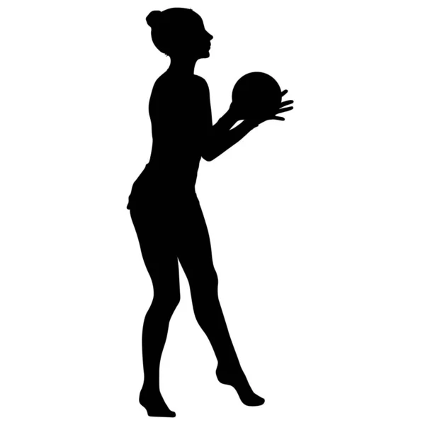 Sylwetka dziewczyna gimnastyk z piłką na białym tle — Wektor stockowy