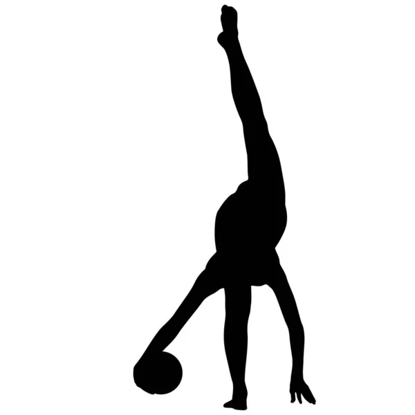 Silhouette fille gymnaste avec la balle sur fond blanc — Image vectorielle