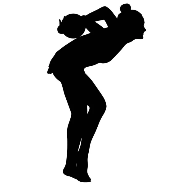 Chica silueta gimnasta con la pelota sobre fondo blanco — Archivo Imágenes Vectoriales