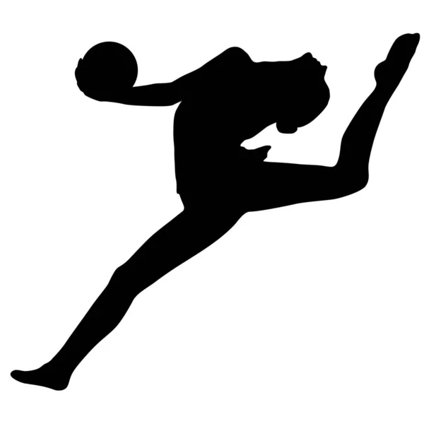 Sylwetka dziewczyna gimnastyk z piłką na białym tle — Wektor stockowy