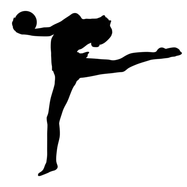 Силует дівчина гімнастка з м'ячем на білому тлі — стоковий вектор
