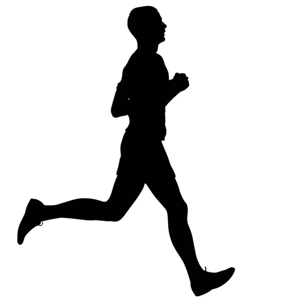 黑色侧写短跑运动员以白色背景冲刺男子 — 图库矢量图片