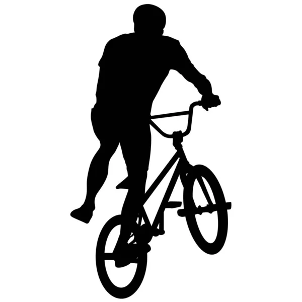 Nastavte silueta muže cyklista provádějící akrobatické piruety. vektorové ilustrace — Stockový vektor