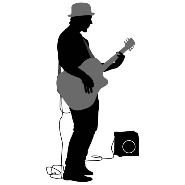 O músico silhueta toca guitarra. Ilustração vetorial — Vetor de Stock