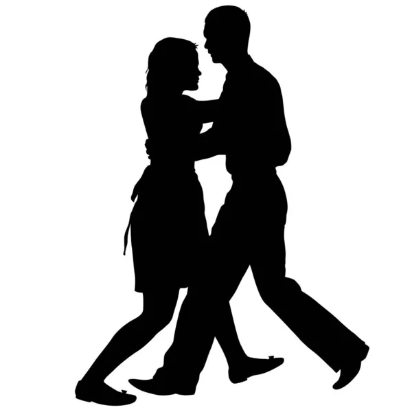 Black silhouettes dancing man and woman on white background — Stock Vector