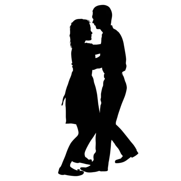 白人背景下跳舞的男人和女人的黑人轮廓 — 图库矢量图片
