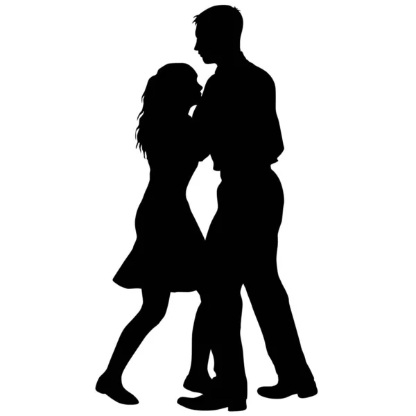 Black silhouettes dancing man and woman on white background — Stock Vector