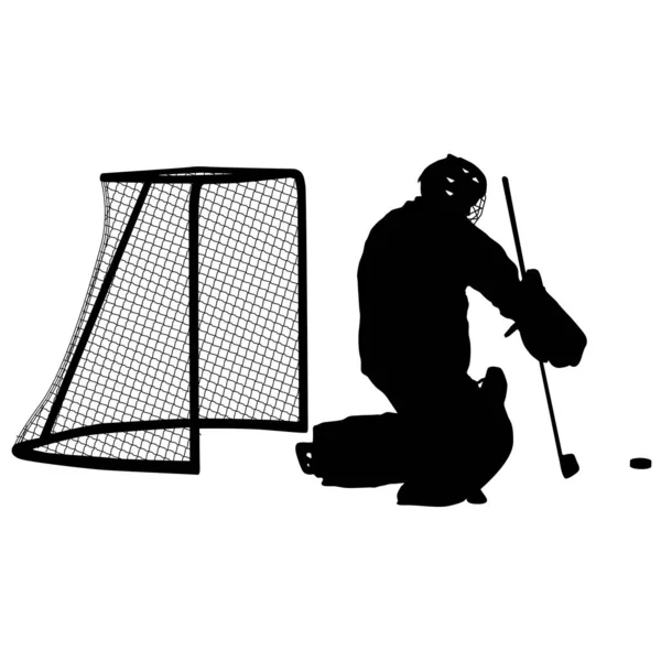 Silueta de portero de hockey sobre fondo blanco — Vector de stock