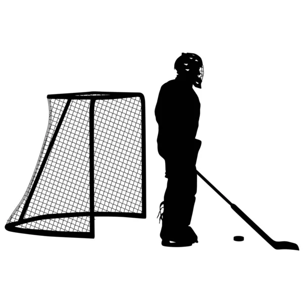 Silhouet van hockey keeper op witte achtergrond — Stockvector