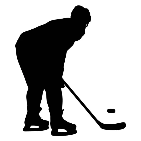 Silhouette of hockey player on white background — Stock Vector