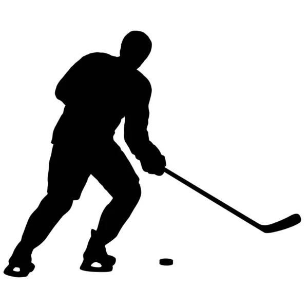Silhouette eines Hockeyspielers auf weißem Hintergrund — Stockvektor