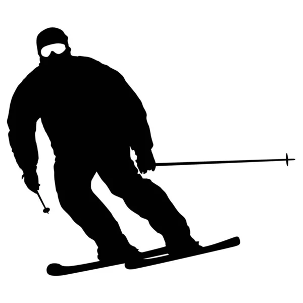 Esqui de montanha acelerando para baixo declive silhueta esporte — Vetor de Stock