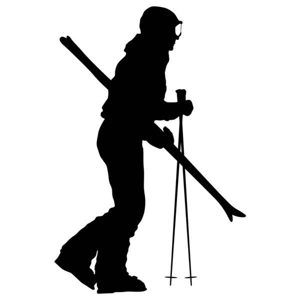 Гірський лижник зі знятими лижами спортивний силует — стоковий вектор