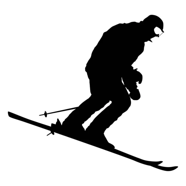 Ski de montagne vitesse descente de la pente sport silhouette — Image vectorielle