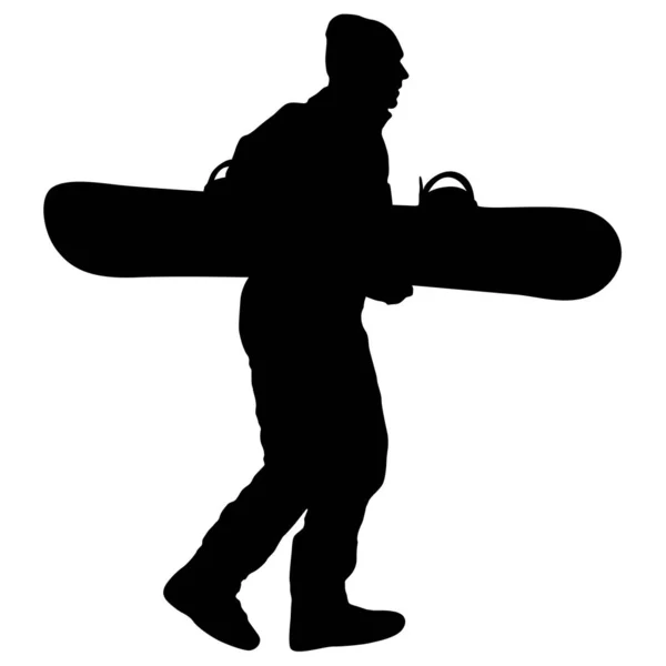 Schwarze Silhouetten Snowboarder auf weißem Hintergrund Illustration — Stockvektor