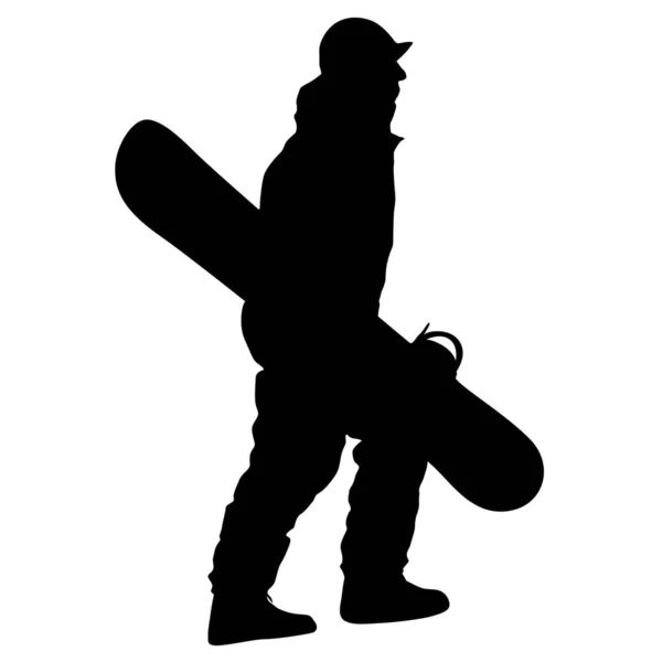Silhuetas pretas snowboarders em fundo branco ilustração — Vetor de Stock
