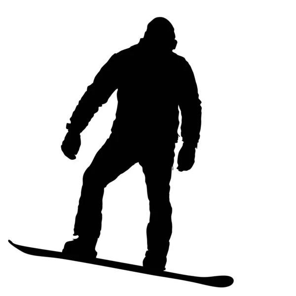 Siluetas negras snowboarders sobre fondo blanco ilustración — Archivo Imágenes Vectoriales