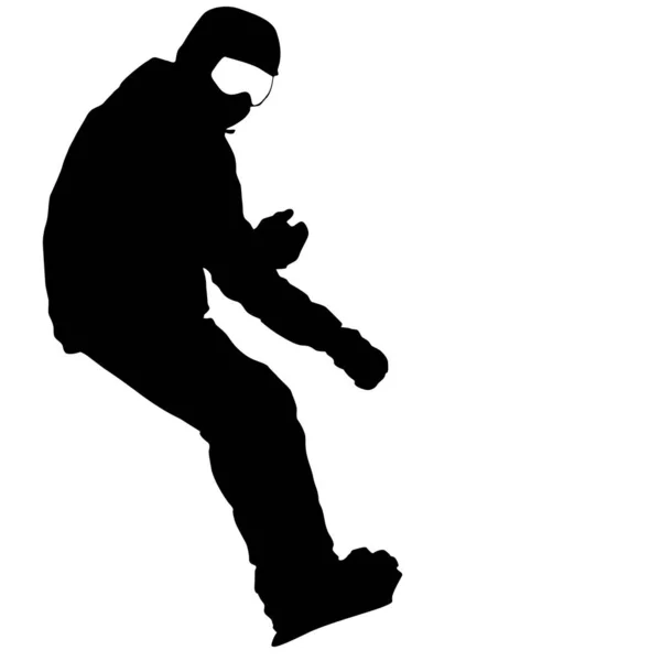 Schwarze Silhouetten Snowboarder auf weißem Hintergrund Illustration — Stockvektor