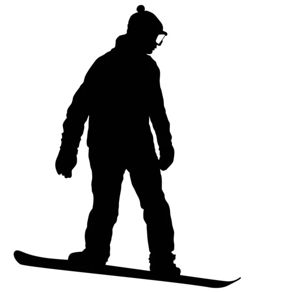 Silhuetas pretas snowboarders em fundo branco ilustração —  Vetores de Stock