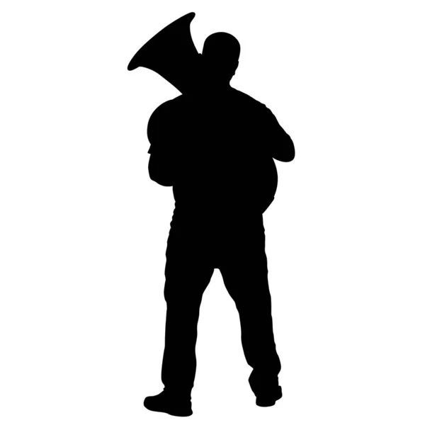 Silhouette de musicien jouant du tuba sur fond blanc — Image vectorielle