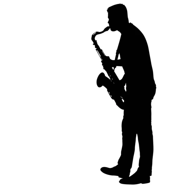 Silhouet van muzikant die saxofoon speelt op een witte achtergrond — Stockvector