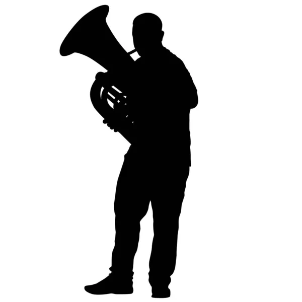 Silhouette of musician playing the tuba on a white background — Stock Vector