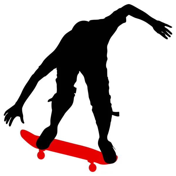 Silhouettes un skateboarder effectue des sauts. Illustration vectorielle — Image vectorielle