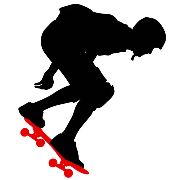 Σιλουέτες ένα skateboarder εκτελεί άλματα. Εικονογράφηση διάνυσμα — Διανυσματικό Αρχείο