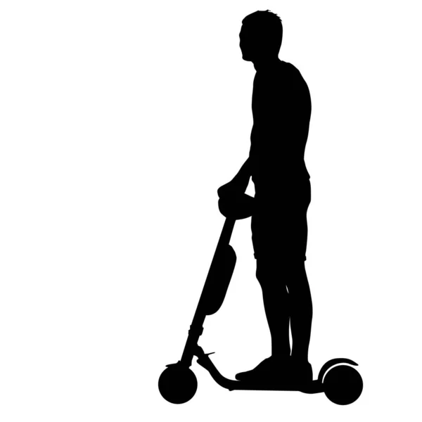 Zwarte silhouet man op een scooter, mensen op witte achtergrond — Stockvector