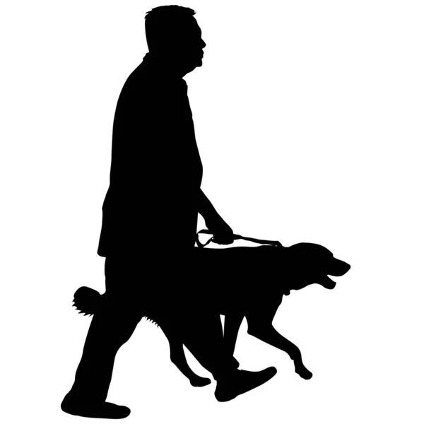 Silhouette d'homme et chien sur fond blanc — Image vectorielle