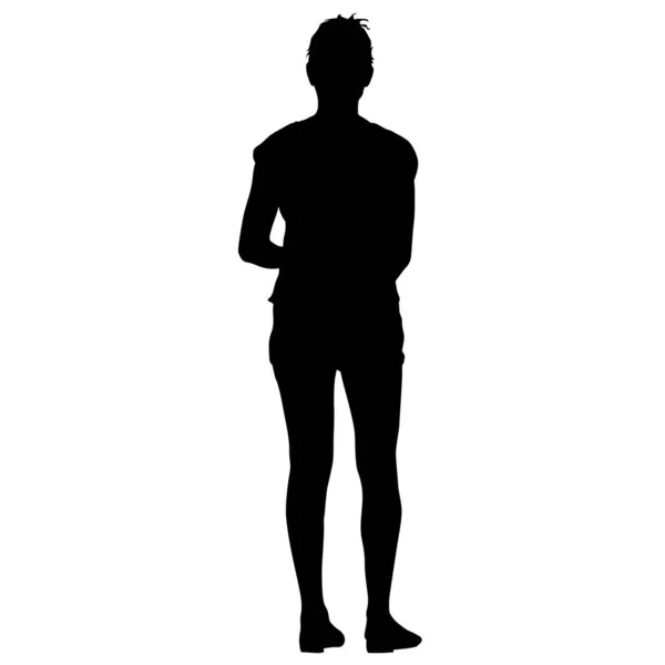 Black silhouette woman standing, people on white background — Stock Vector