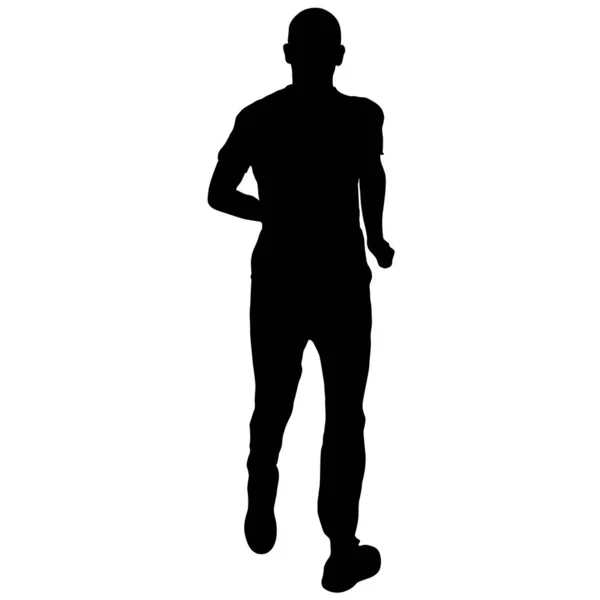 Negro siluetas corredores sprint hombres sobre fondo blanco — Vector de stock